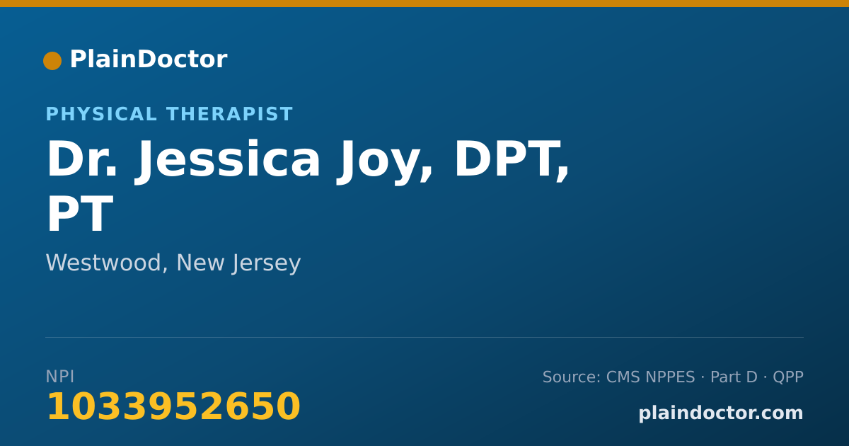 Shareable card for Jessica Joy, DPT, PT - Physical Therapist, Westwood, NJ