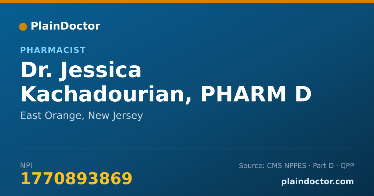 Shareable card for Jessica Kachadourian, PHARM D - Pharmacist, East Orange, NJ