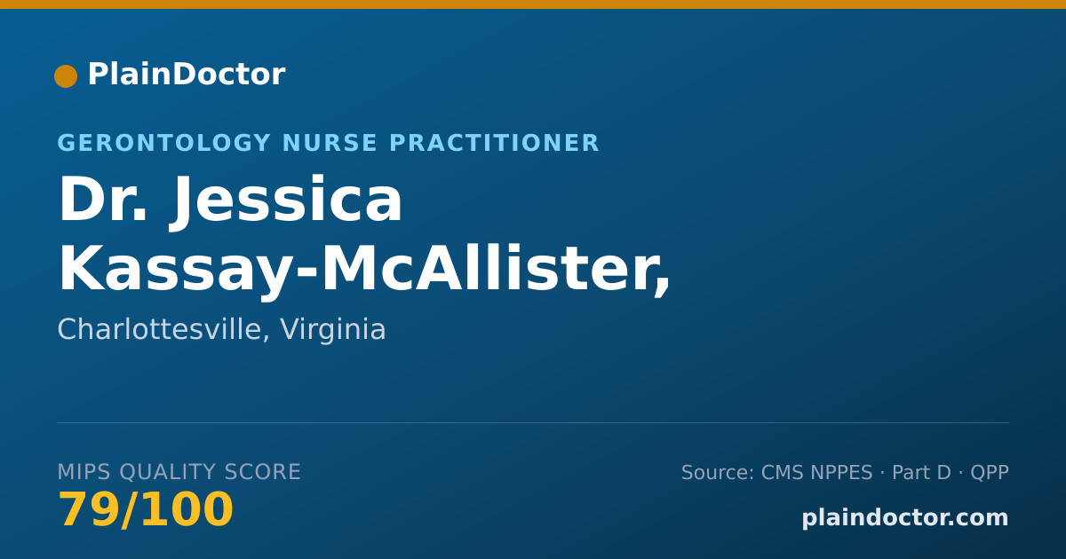 Shareable card for Jessica Kassay-McAllister, MSN, RN, AGACNP-BC - Gerontology Nurse Practitioner, Charlottesville, VA