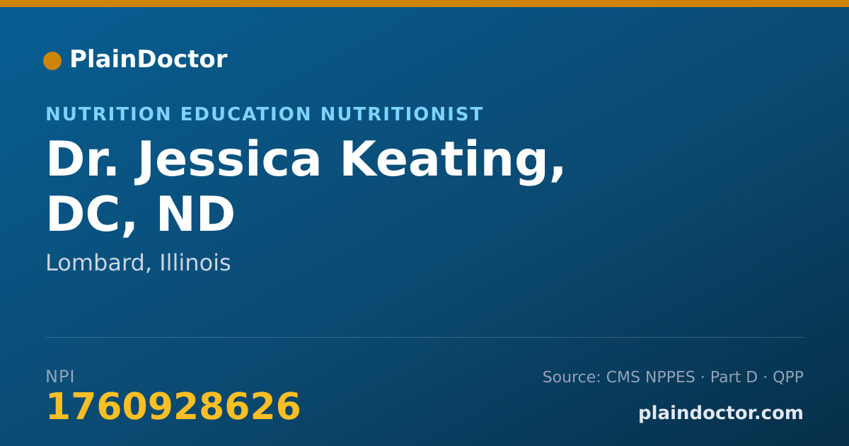 Shareable card for Jessica Keating, DC, ND - Nutrition Education Nutritionist, Lombard, IL