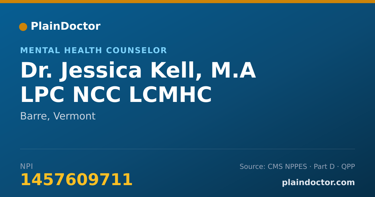 Shareable card for Jessica Kell, M.A LPC NCC LCMHC - Mental Health Counselor, Barre, VT