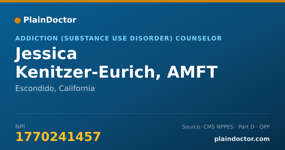 Shareable card for Jessica Kenitzer-Eurich, AMFT - Addiction (Substance Use Disorder) Counselor, Escondido, CA