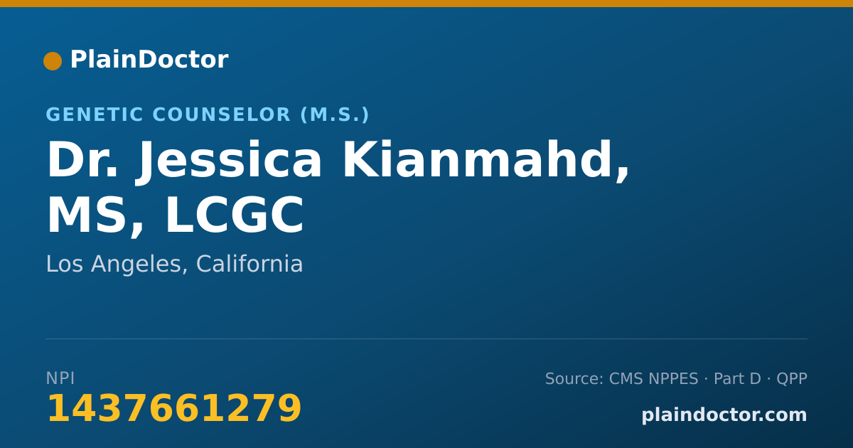 Shareable card for Jessica Kianmahd, MS, LCGC - Genetic Counselor (M.S.), Los Angeles, CA