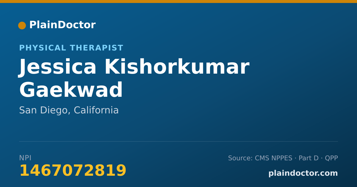 Shareable card for Jessica Kishorkumar Gaekwad - Physical Therapist, San Diego, CA