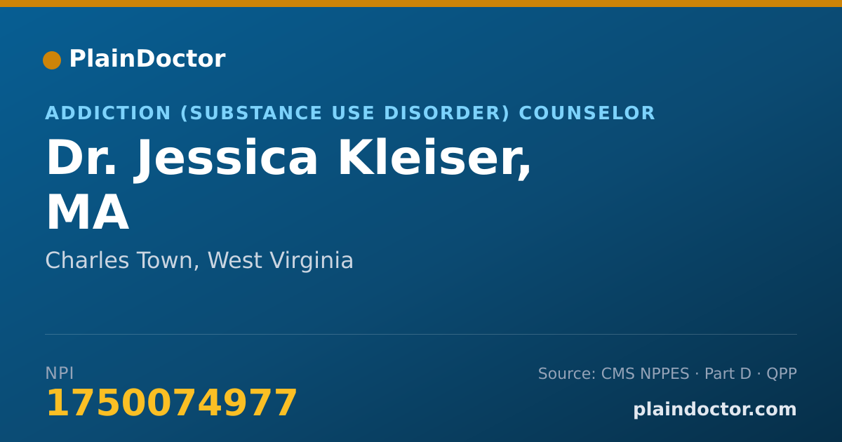 Shareable card for Jessica Kleiser, MA - Addiction (Substance Use Disorder) Counselor, Charles Town, WV