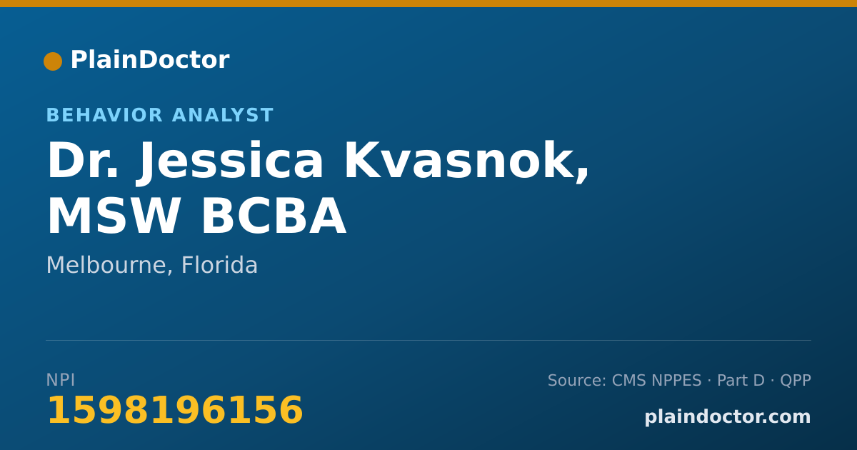 Shareable card for Jessica Kvasnok, MSW BCBA - Behavior Analyst, Melbourne, FL