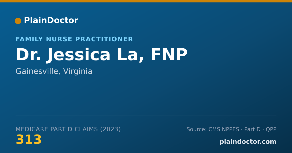 Shareable card for Jessica La, FNP - Family Nurse Practitioner, Gainesville, VA