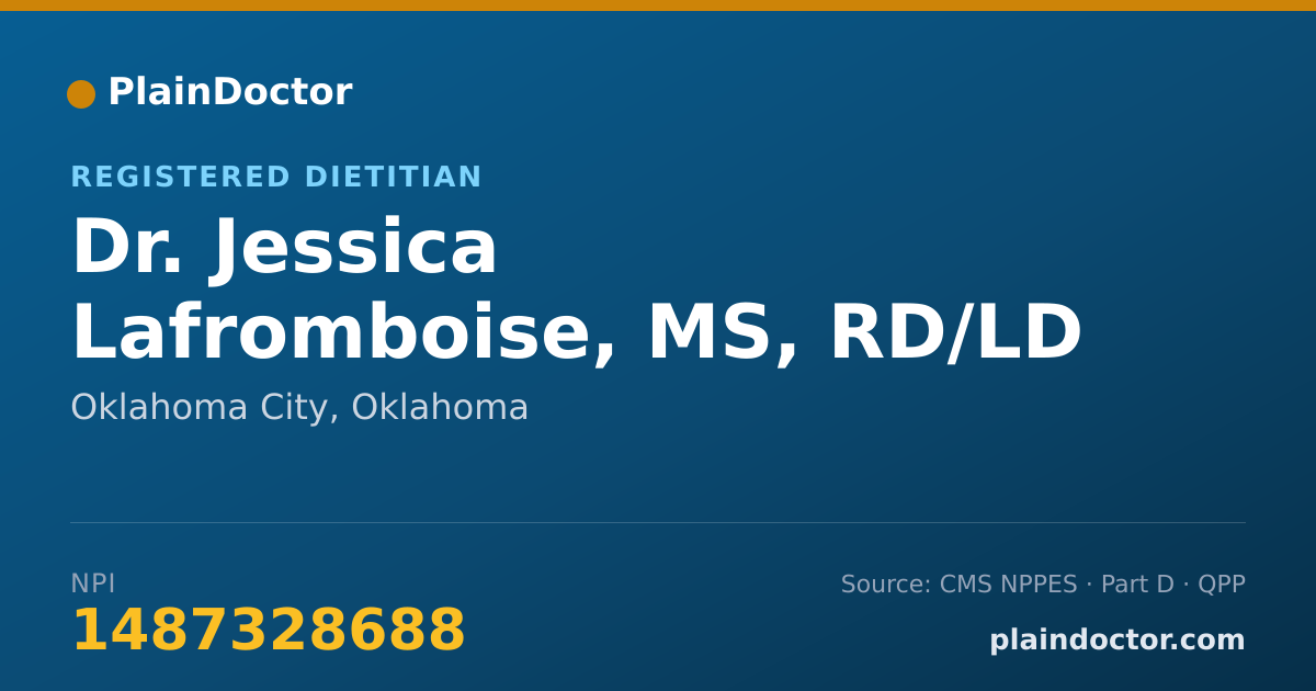 Shareable card for Jessica Lafromboise, MS, RD/LD - Registered Dietitian, Oklahoma City, OK