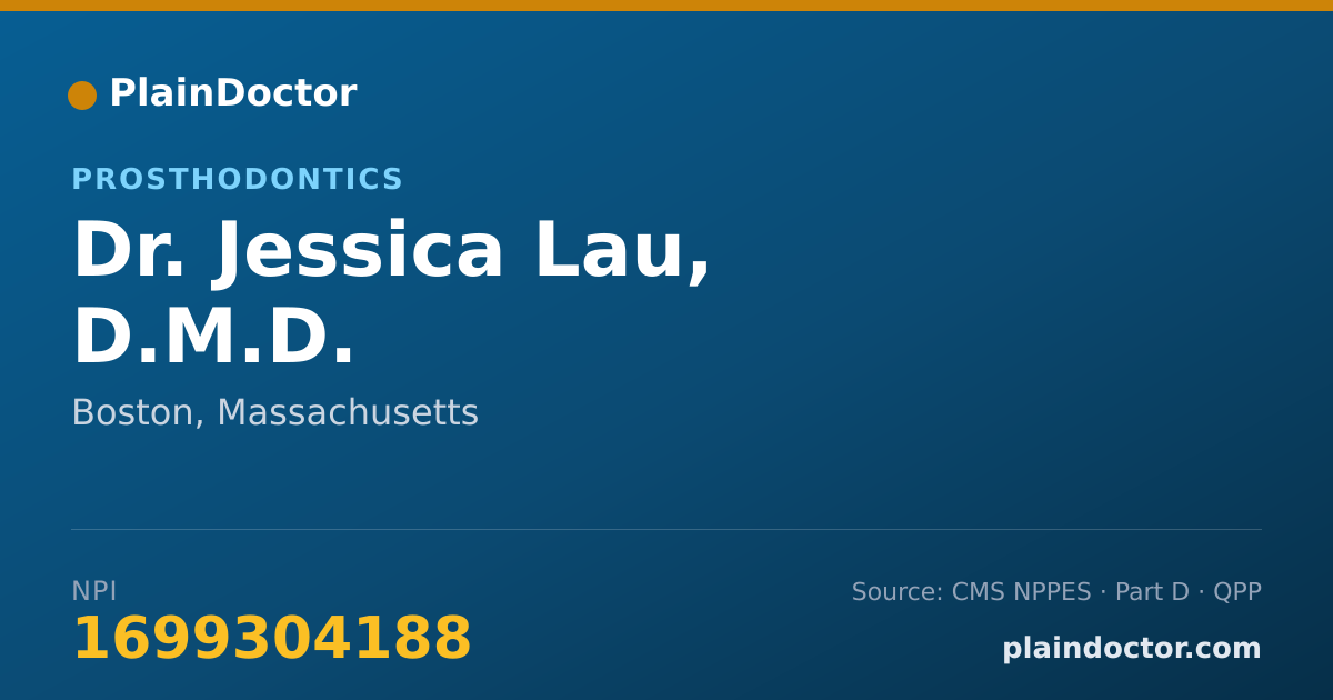 Shareable card for Jessica Lau, D.M.D. - Prosthodontics, Boston, MA