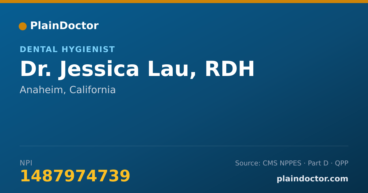 Shareable card for Jessica Lau, RDH - Dental Hygienist, Anaheim, CA
