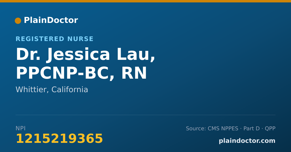 Shareable card for Jessica Lau, PPCNP-BC, RN - Registered Nurse, Whittier, CA