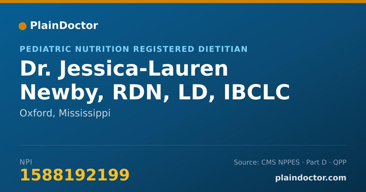 Shareable card for Jessica-Lauren Newby, RDN, LD, IBCLC - Pediatric Nutrition Registered Dietitian, Oxford, MS