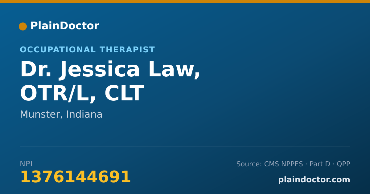Shareable card for Jessica Law, OTR/L, CLT - Occupational Therapist, Munster, IN