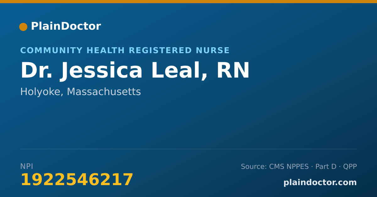 Shareable card for Jessica Leal, RN - Community Health Registered Nurse, Holyoke, MA