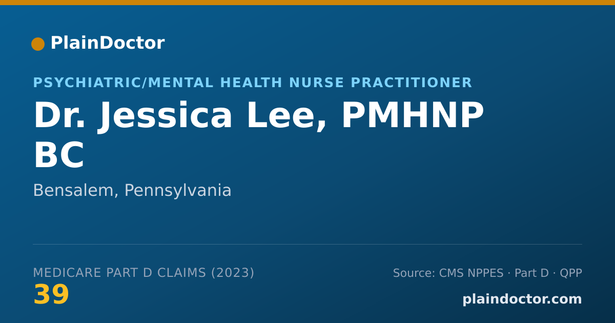 Shareable card for Jessica Lee, PMHNP BC - Psychiatric/Mental Health Nurse Practitioner, Bensalem, PA