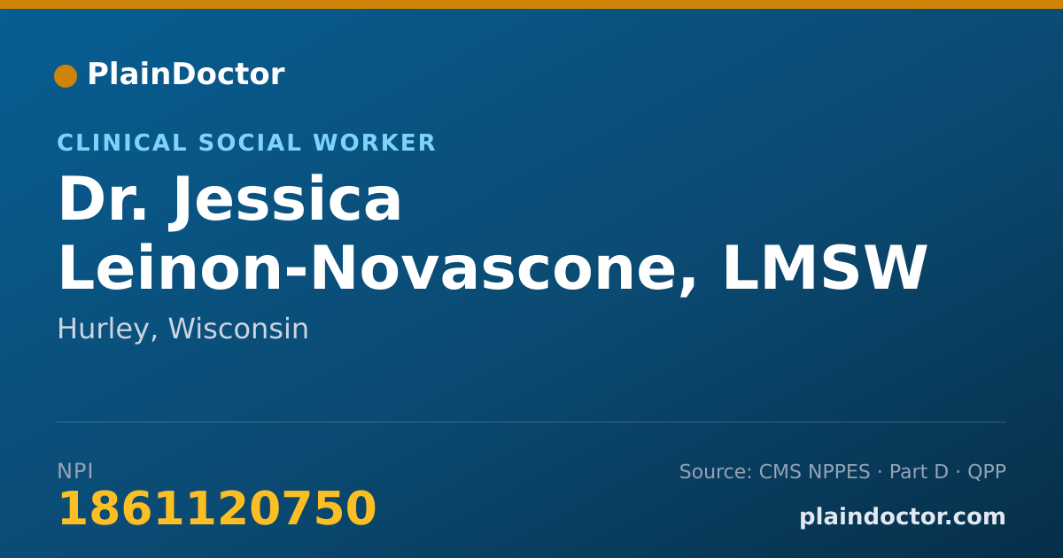 Shareable card for Jessica Leinon-Novascone, LMSW - Clinical Social Worker, Hurley, WI