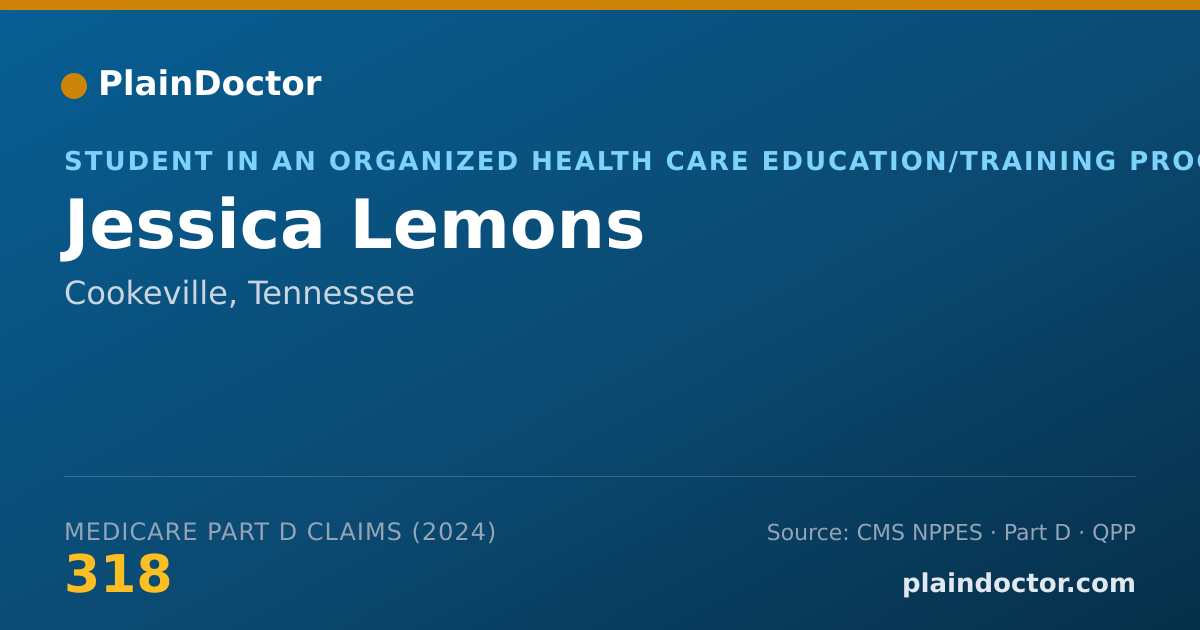 Shareable card for Jessica Lemons - Student in an Organized Health Care Education/Training Program, Cookeville, TN