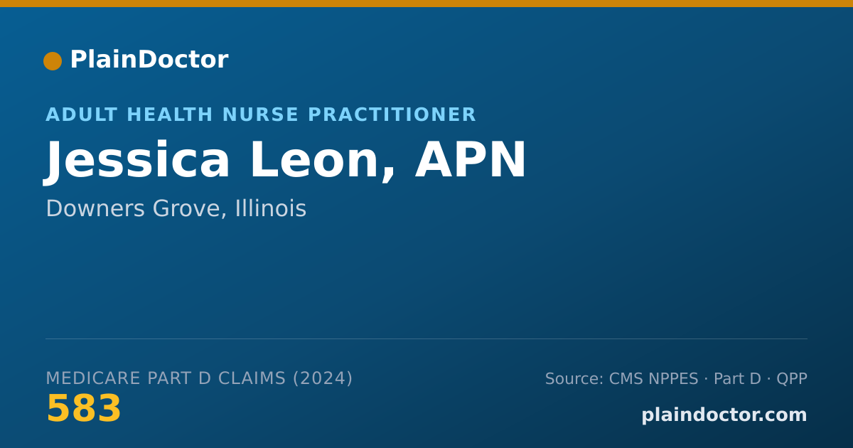 Shareable card for Jessica Leon, APN - Adult Health Nurse Practitioner, Downers Grove, IL