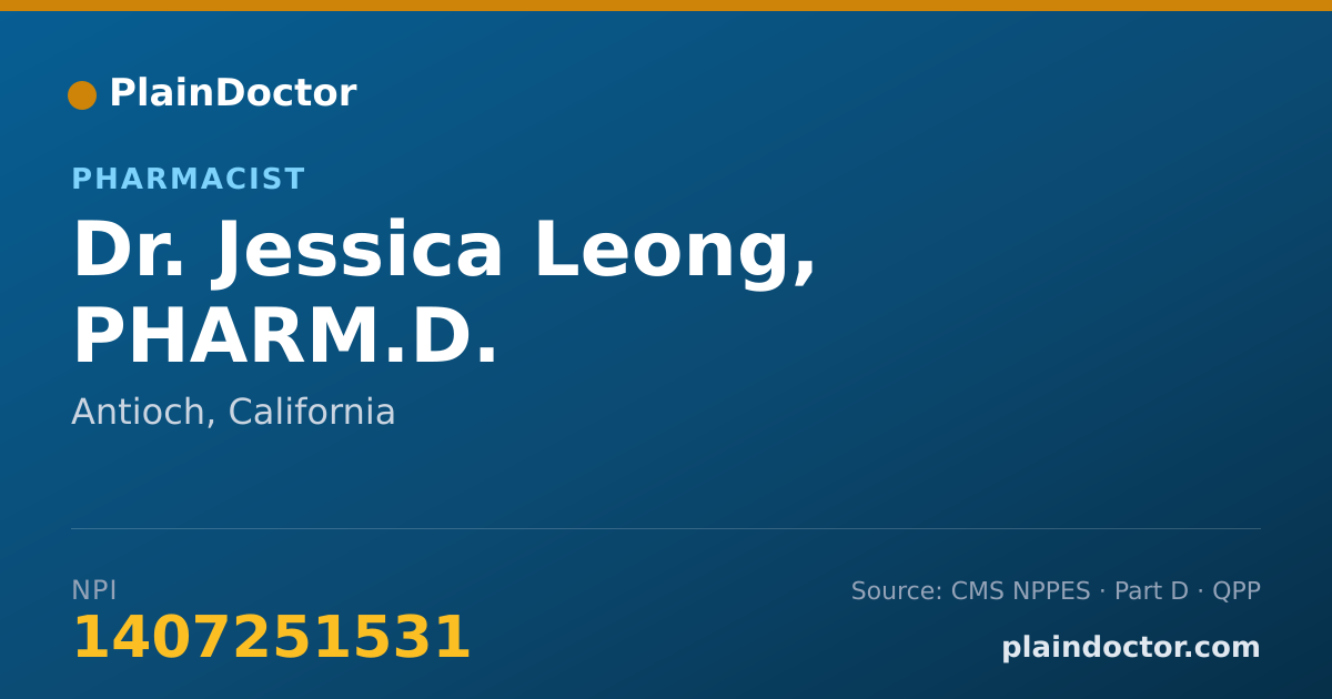Shareable card for Jessica Leong, PHARM.D. - Pharmacist, Antioch, CA