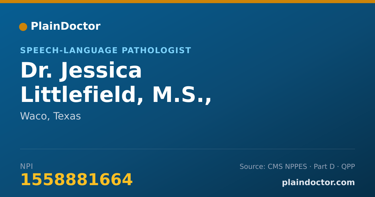 Shareable card for Jessica Littlefield, M.S., CCC-SLP - Speech-Language Pathologist, Waco, TX