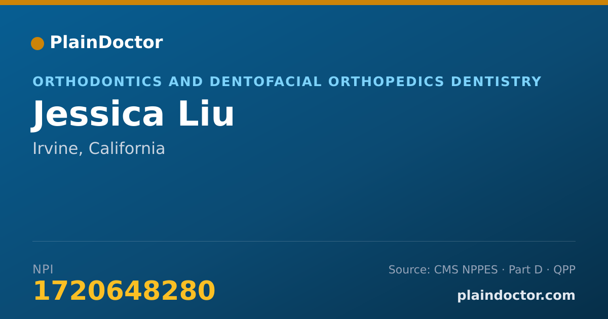 Shareable card for Jessica Liu - Orthodontics and Dentofacial Orthopedics Dentistry, Irvine, CA