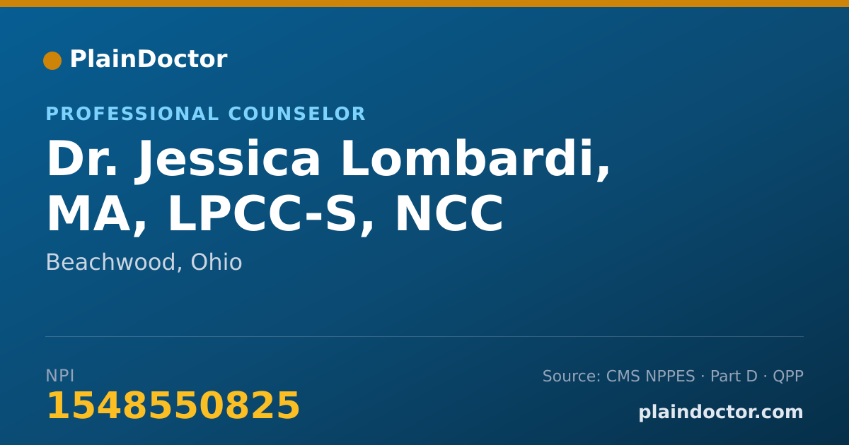 Shareable card for Jessica Lombardi, MA, LPCC-S, NCC - Professional Counselor, Beachwood, OH