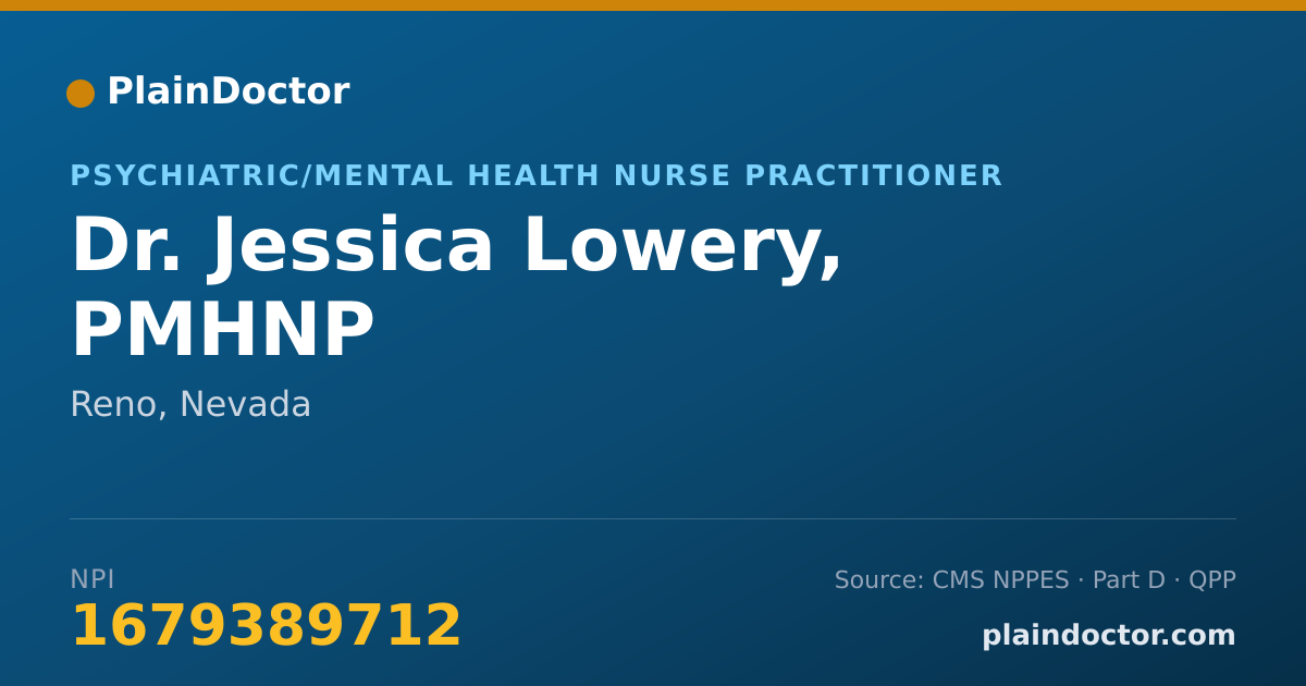 Shareable card for Jessica Lowery, PMHNP - Psychiatric/Mental Health Nurse Practitioner, Reno, NV