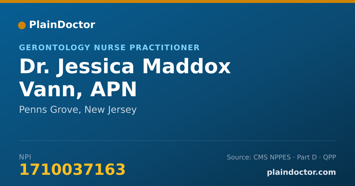 Shareable card for Jessica Maddox Vann, APN - Gerontology Nurse Practitioner, Penns Grove, NJ