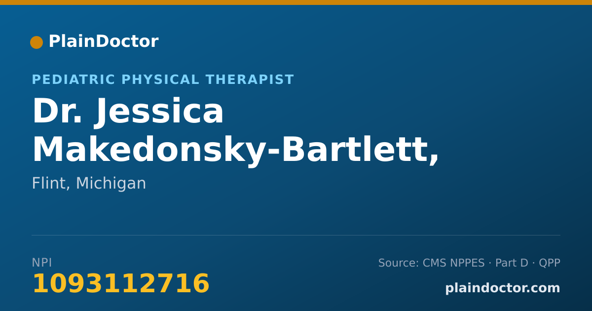 Shareable card for Jessica Makedonsky-Bartlett, PT, DPT - Pediatric Physical Therapist, Flint, MI