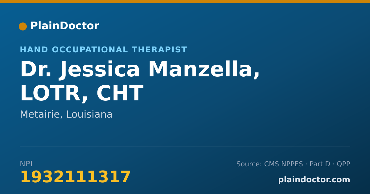 Shareable card for Jessica Manzella, LOTR, CHT - Hand Occupational Therapist, Metairie, LA