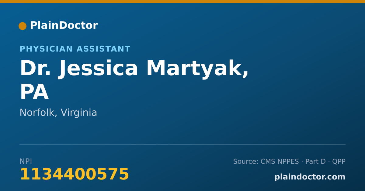 Shareable card for Jessica Martyak, PA - Physician Assistant, Norfolk, VA