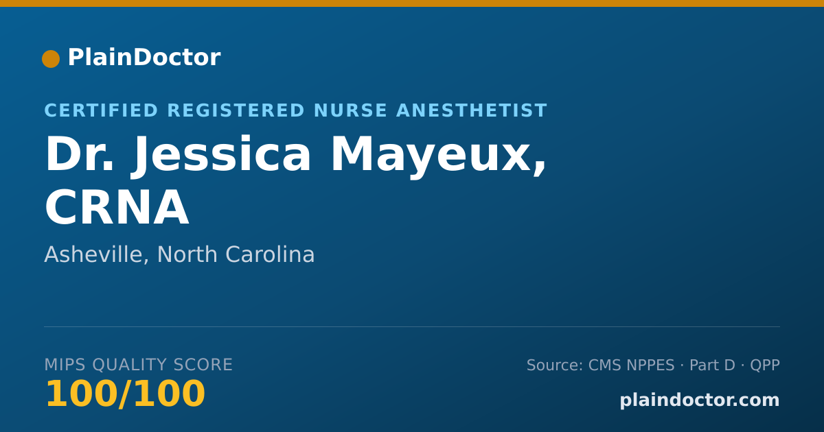 Shareable card for Jessica Mayeux, CRNA - Certified Registered Nurse Anesthetist, Asheville, NC