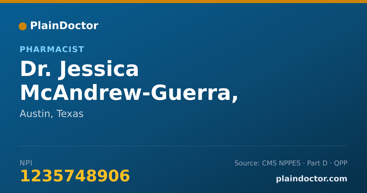 Shareable card for Jessica McAndrew-Guerra, PHARMD - Pharmacist, Austin, TX