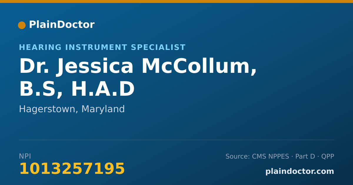 Shareable card for Jessica McCollum, B.S, H.A.D - Hearing Instrument Specialist, Hagerstown, MD