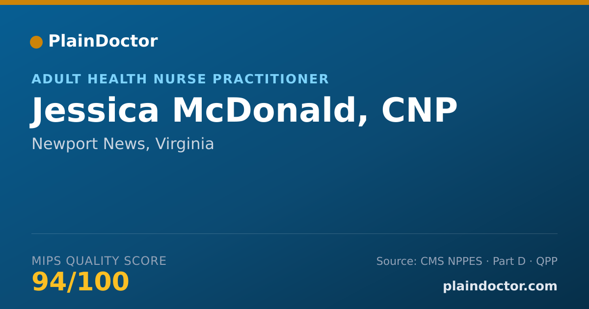 Shareable card for Jessica McDonald, CNP - Adult Health Nurse Practitioner, Newport News, VA