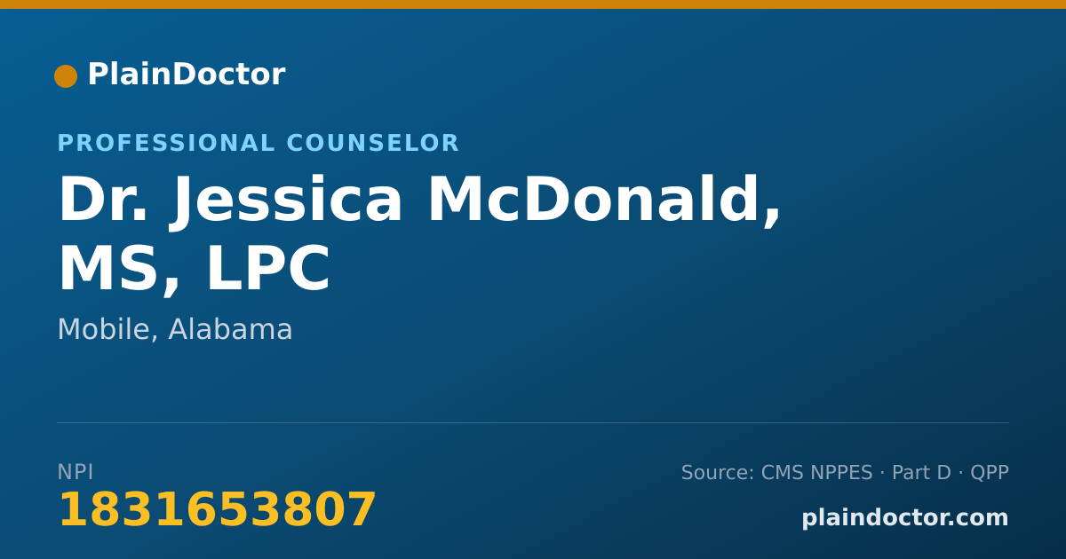 Shareable card for Jessica McDonald, MS, LPC - Professional Counselor, Mobile, AL