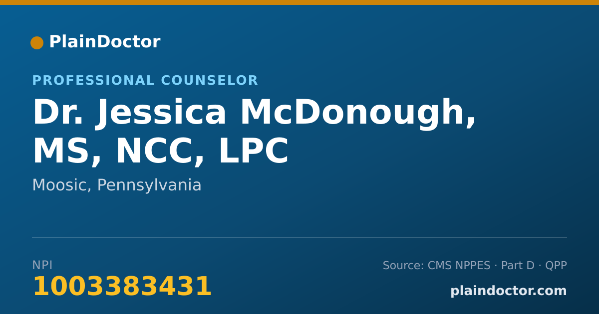 Shareable card for Jessica McDonough, MS, NCC, LPC - Professional Counselor, Moosic, PA