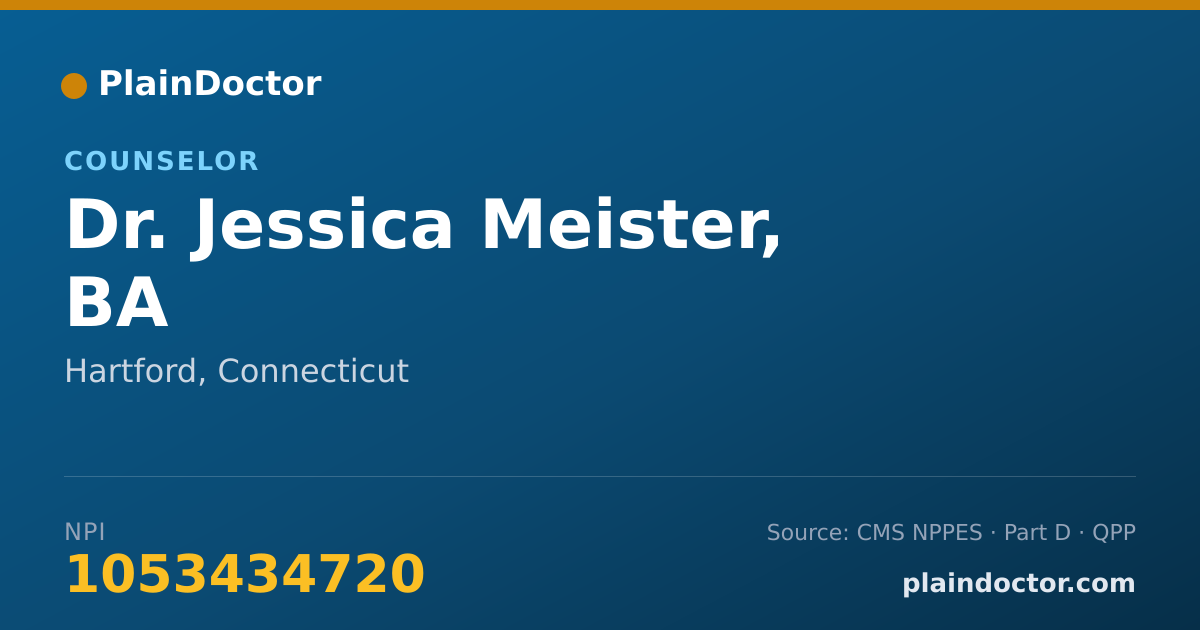 Shareable card for Jessica Meister, BA - Counselor, Hartford, CT