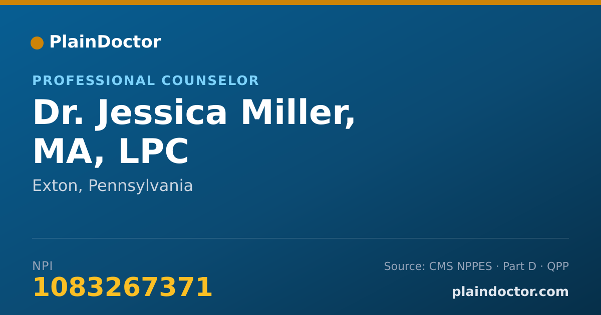 Shareable card for Jessica Miller, MA, LPC - Professional Counselor, Exton, PA