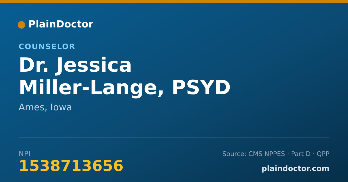 Shareable card for Jessica Miller-Lange, PSYD - Counselor, Ames, IA