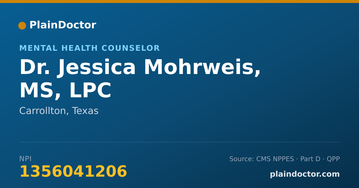 Shareable card for Jessica Mohrweis, MS, LPC - Mental Health Counselor, Carrollton, TX