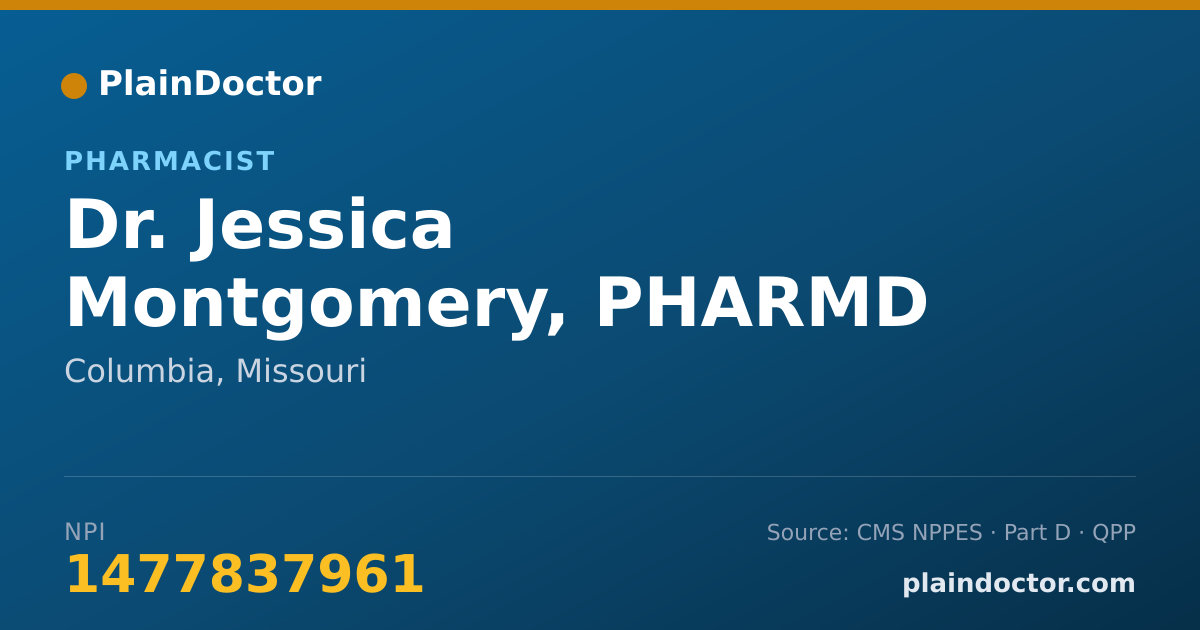 Shareable card for Jessica Montgomery, PHARMD - Pharmacist, Columbia, MO