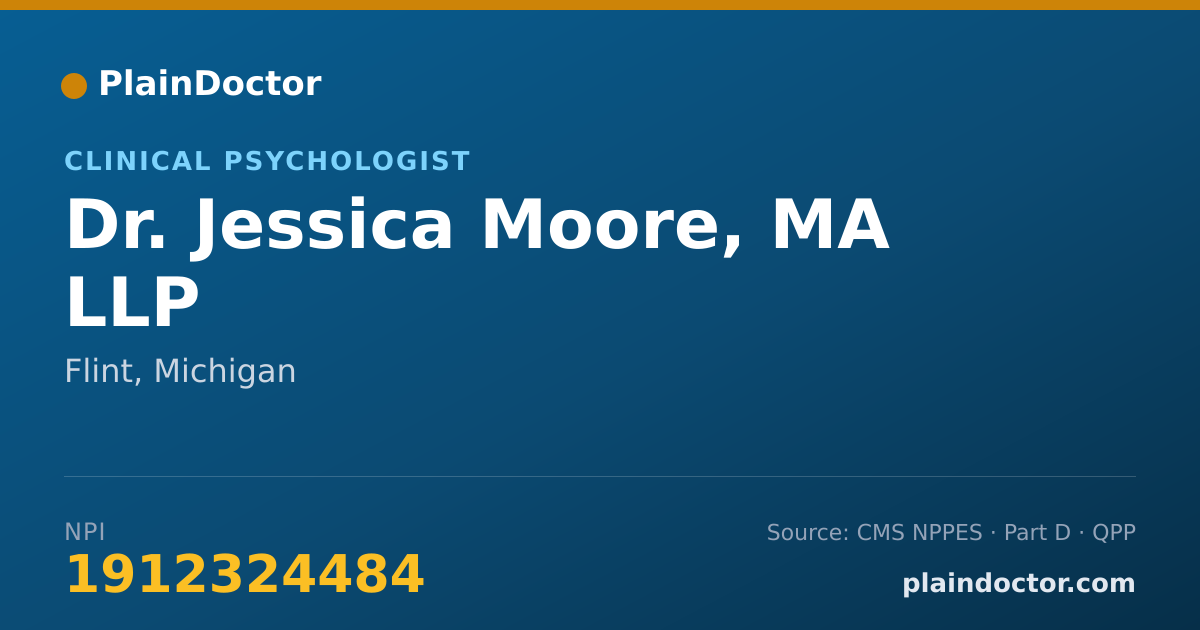 Shareable card for Jessica Moore, MA LLP - Clinical Psychologist, Flint, MI