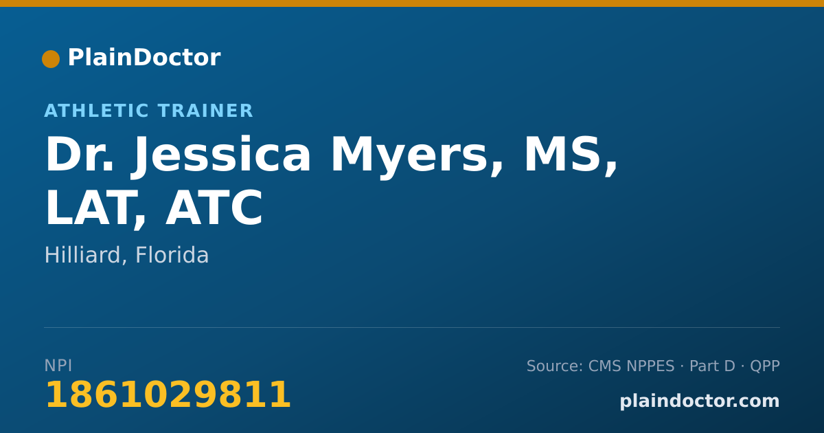Shareable card for Jessica Myers, MS, LAT, ATC - Athletic Trainer, Hilliard, FL