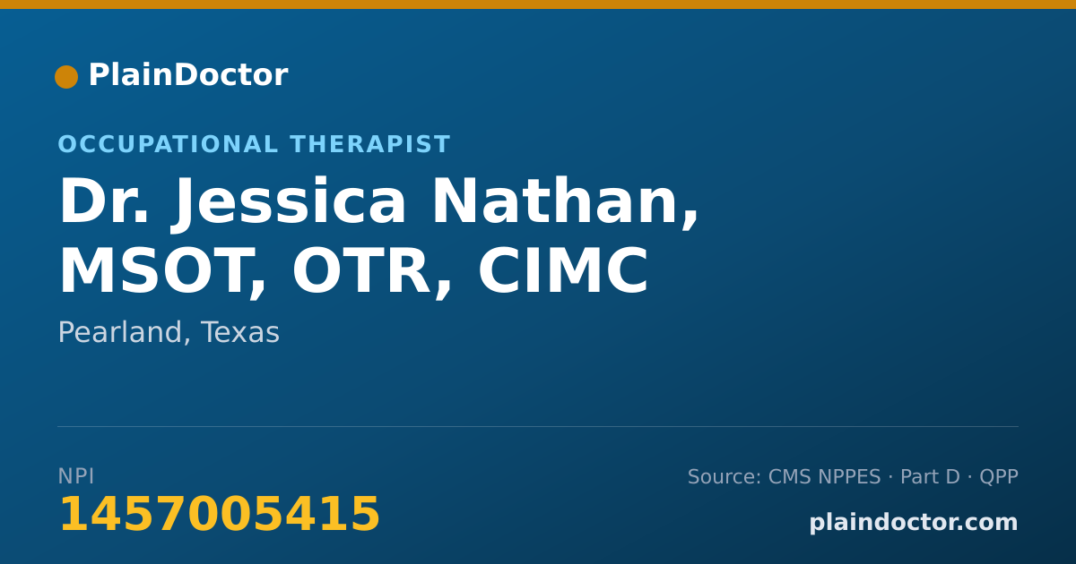 Shareable card for Jessica Nathan, MSOT, OTR, CIMC - Occupational Therapist, Pearland, TX