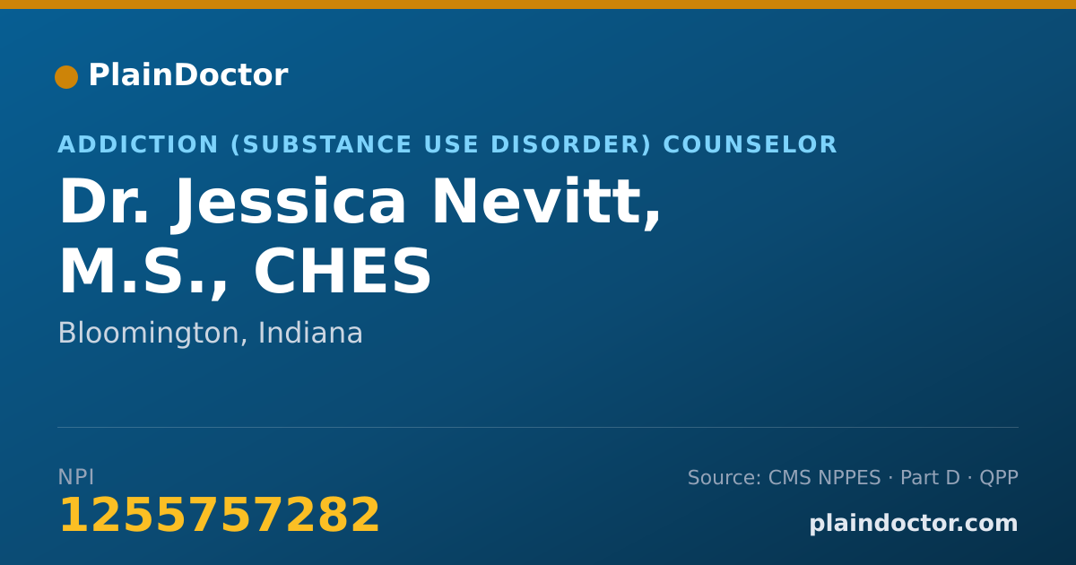 Shareable card for Jessica Nevitt, M.S., CHES - Addiction (Substance Use Disorder) Counselor, Bloomington, IN