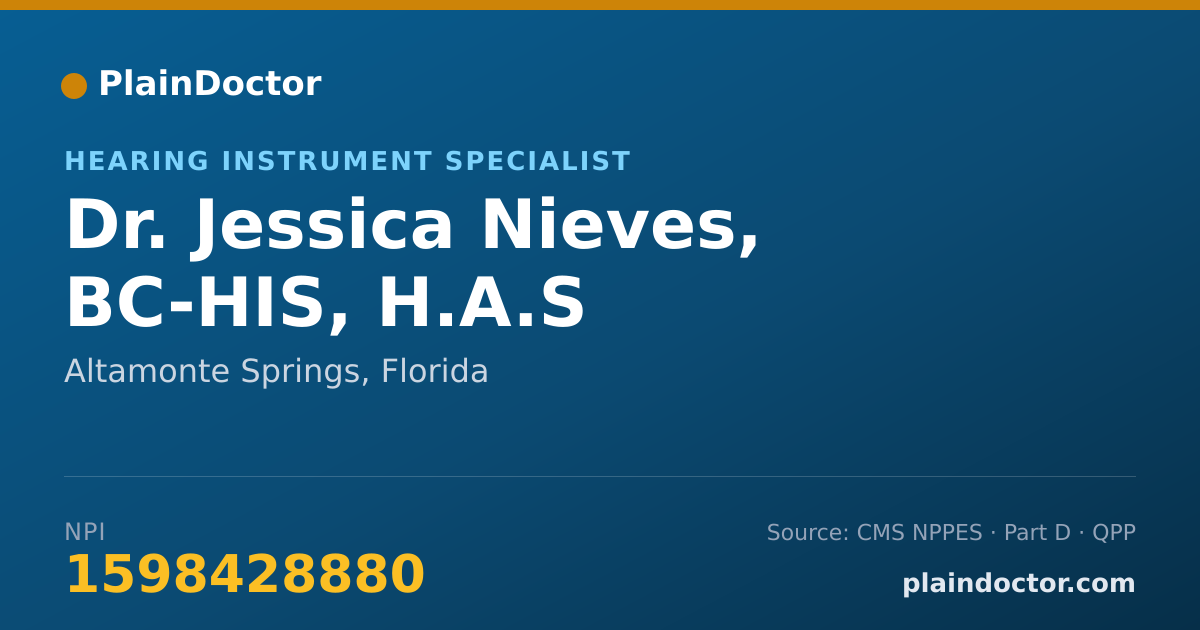 Shareable card for Jessica Nieves, BC-HIS, H.A.S - Hearing Instrument Specialist, Altamonte Springs, FL