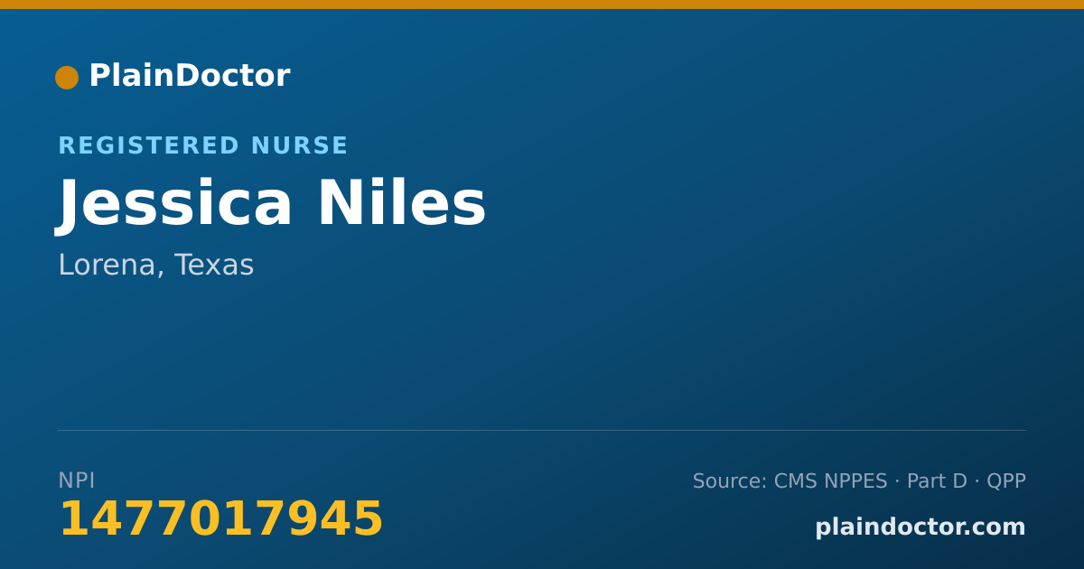 Shareable card for Jessica Niles - Registered Nurse, Lorena, TX