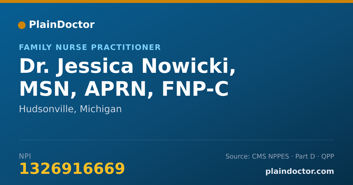 Shareable card for Jessica Nowicki, MSN, APRN, FNP-C - Family Nurse Practitioner, Hudsonville, MI