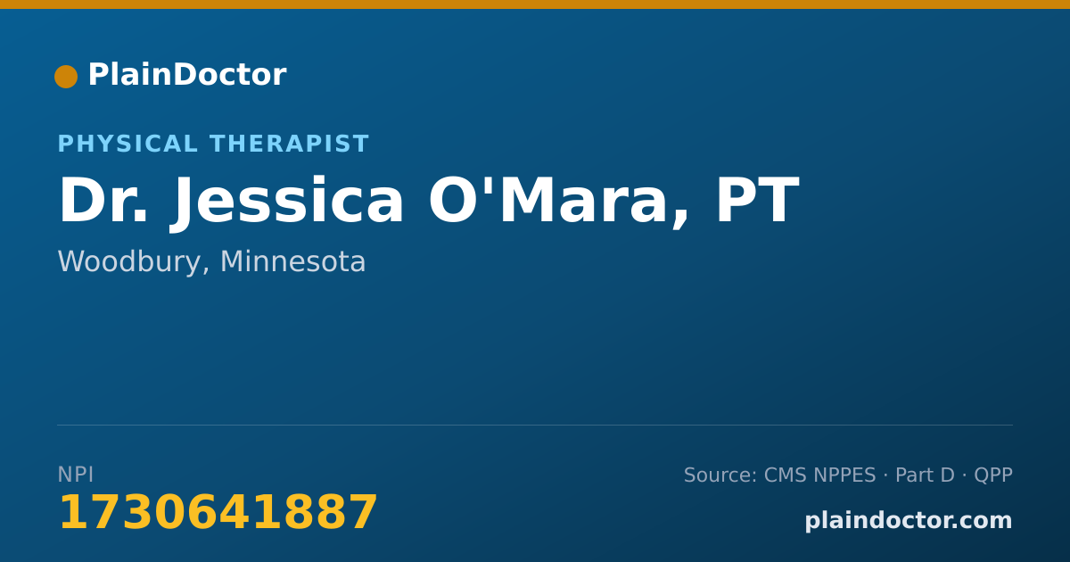 Shareable card for Jessica O'Mara, PT - Physical Therapist, Woodbury, MN